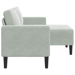 Canapé 2 places avec méridienne en L gris clair 125 cm velours 
