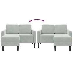 Canapé 2 places avec méridienne en L gris clair 125 cm velours 
