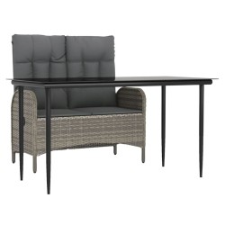 Ensemble à manger jardin et coussins 2 pcs gris rotin 