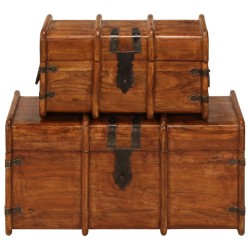 Coffre de rangement 2 pcs Bois d'acacia solide et finition miel 