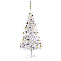 Arbre de Noël artificiel pré-éclairé/boules argenté 180 cm PET 