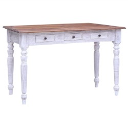 Bureau avec tiroirs blanc 117x57x75 cm bois d'acajou massif 