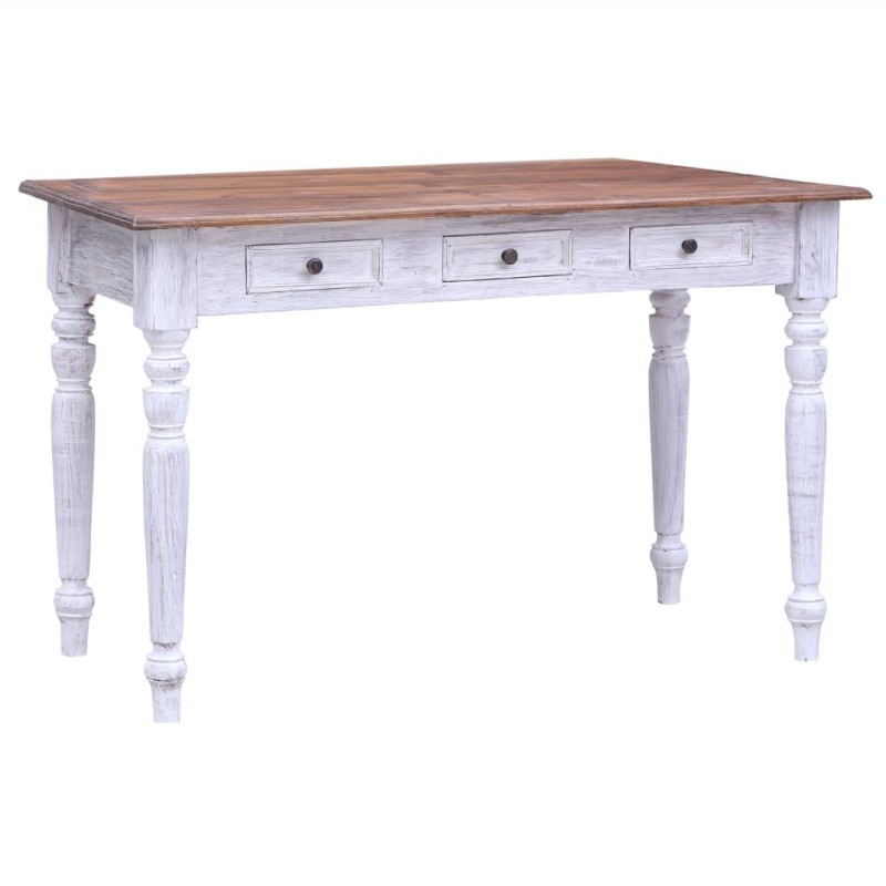 Bureau avec tiroirs blanc 117x57x75 cm bois d'acajou massif Bureau avec tiroirs blanc 117x57x75 cm bois d'acajou massif