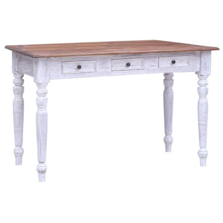Bureau avec tiroirs blanc 117x57x75 cm bois d'acajou massif 