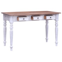 Bureau avec tiroirs blanc 117x57x75 cm bois d'acajou massif 