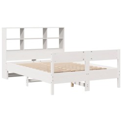 Lit bibliothèque sans matelas blanc 135x190 cm bois pin massif 