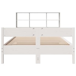 Lit bibliothèque sans matelas blanc 135x190 cm bois pin massif 