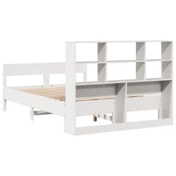 Lit bibliothèque sans matelas blanc 135x190 cm bois pin massif 