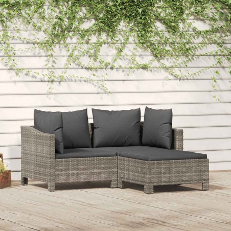 Salon de jardin 3 pcs avec coussins Gris Résine tressée 