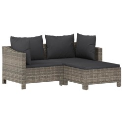 Salon de jardin 3 pcs avec coussins Gris Résine tressée 