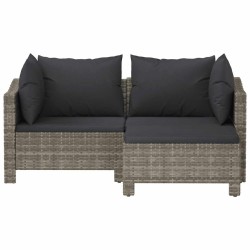 Salon de jardin 3 pcs avec coussins Gris Résine tressée 