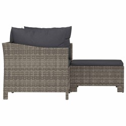 Salon de jardin 3 pcs avec coussins Gris Résine tressée 