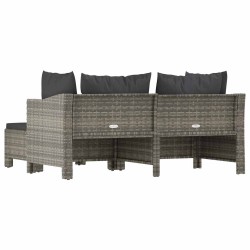 Salon de jardin 3 pcs avec coussins Gris Résine tressée 