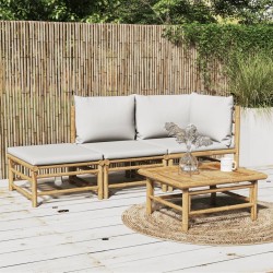 Salon de jardin 3 pcs avec coussins gris clair bambou 