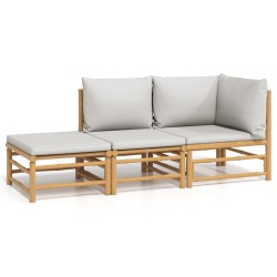 Salon de jardin 3 pcs avec coussins gris clair bambou 