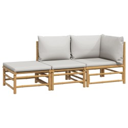 Salon de jardin 3 pcs avec coussins gris clair bambou 