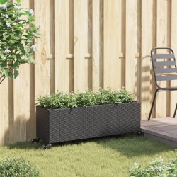 Jardinière avec roulettes et 3 pots noir 107x32x38 cm rotin 