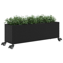Jardinière avec roulettes et 3 pots noir 107x32x38 cm rotin 
