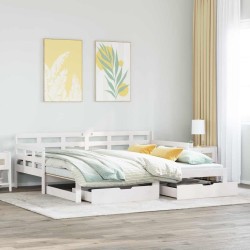 Lit de jour avec gigogne et tiroirs sans matelas blanc 90x190cm 