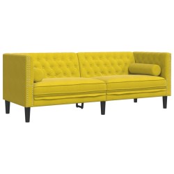 Canapé Chesterfield avec traversins 3 places jaune velours 