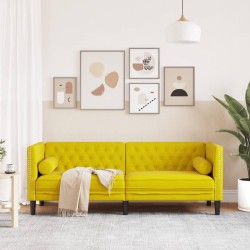 Canapé Chesterfield avec traversins 3 places jaune velours 