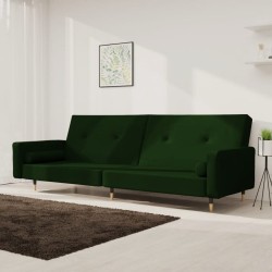 Canapé-lit à 2 places avec deux oreillers Vert foncé Velours 
