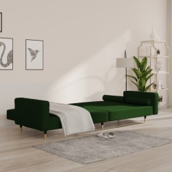 Canapé-lit à 2 places avec deux oreillers Vert foncé Velours 