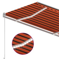 Auvent manuel rétractable avec LED 350x250 cm Orange et marron 