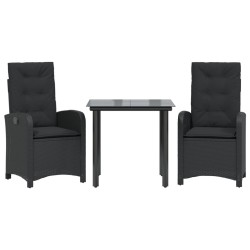 Ensemble à manger de jardin avec coussins 3 pcs Noir 