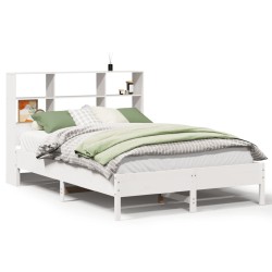 Lit bibliothèque sans matelas blanc 120x190 cm bois pin massif 