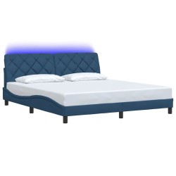 Cadre de lit avec LED sans matelas bleu 180x200 cm tissu 
