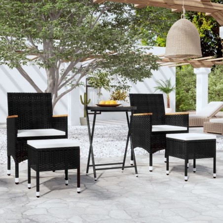 Ensemble de bistro de jardin 5pcs Résine tressée et acacia Noir 