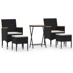 Ensemble de bistro de jardin 5pcs Résine tressée et acacia Noir 