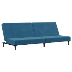 Canapé-lit à 2 places avec repose-pied bleu velours 