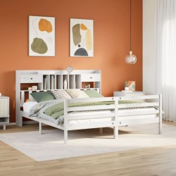 Lit bibliothèque sans matelas blanc 180x200 cm bois pin massif 