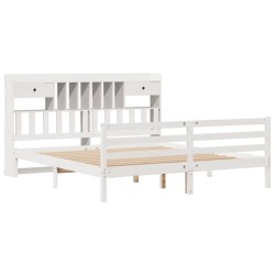 Lit bibliothèque sans matelas blanc 180x200 cm bois pin massif 