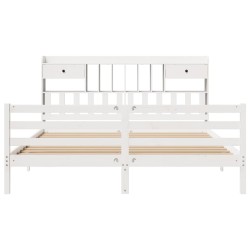 Lit bibliothèque sans matelas blanc 180x200 cm bois pin massif 