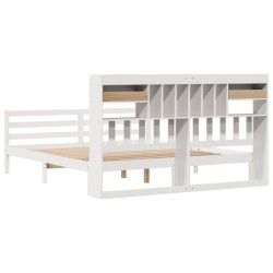 Lit bibliothèque sans matelas blanc 180x200 cm bois pin massif 