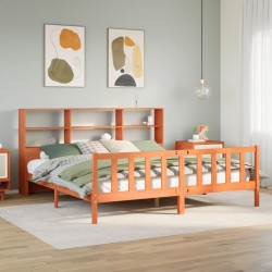 Lit bibliothèque sans matelas cire marron 180x200cm bois massif 