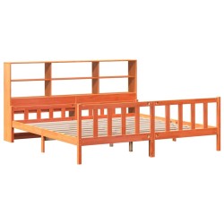 Lit bibliothèque sans matelas cire marron 180x200cm bois massif 
