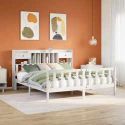 Lit bibliothèque sans matelas blanc 200x200 cm bois pin massif 
