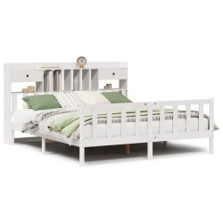 Lit bibliothèque sans matelas blanc 200x200 cm bois pin massif 