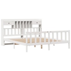 Lit bibliothèque sans matelas blanc 200x200 cm bois pin massif 