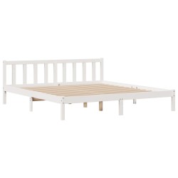 Lit bibliothèque sans matelas blanc 200x200 cm bois pin massif 