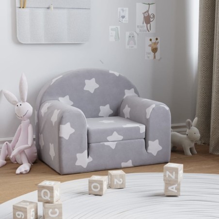 Canapé-lit pour enfants gris clair avec étoiles peluche douce 