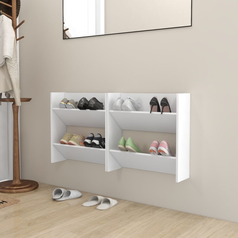 Armoires à chaussures murales 2 pcs Blanc 60x18x60 cm Aggloméré Armoires à chaussures murales 2 pcs Blanc 60x18x60 cm Aggloméré