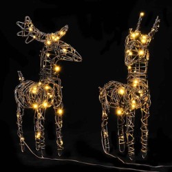 Décorations de Noël 2 pcs rennes 80 LED blanc chaud rotin 