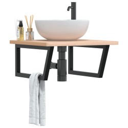Supports d'étagères pour lavabo 2 pcs noir trapèze acier 