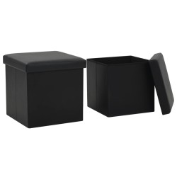 Tabourets de rangement pliables lot de 2 noir similicuir 