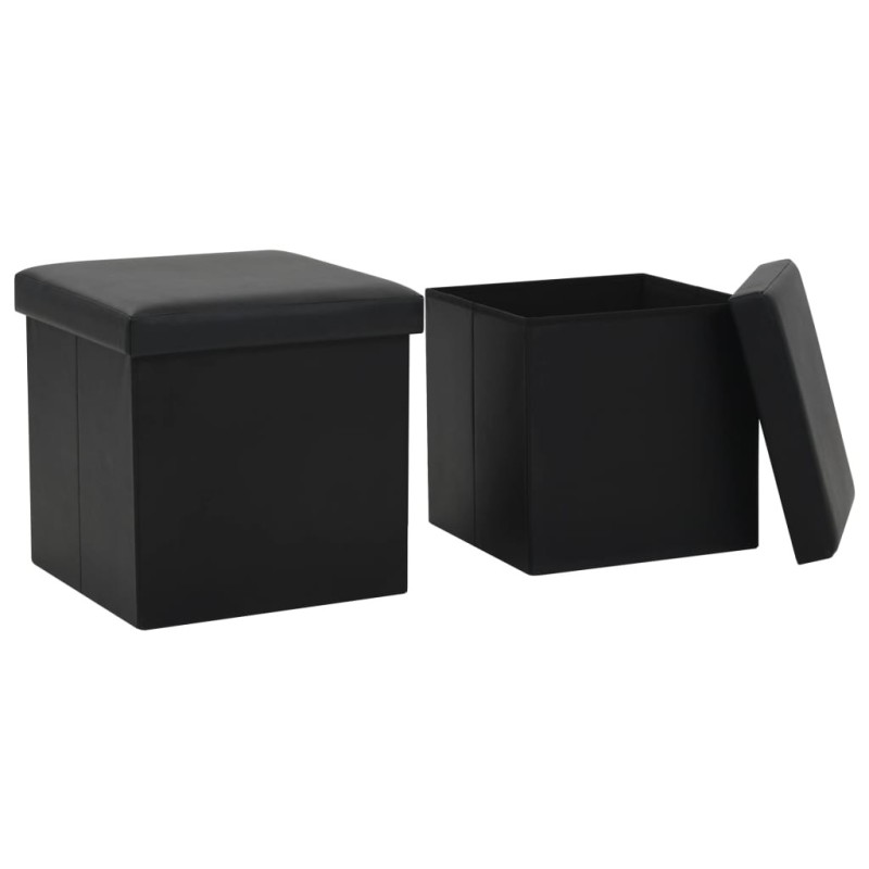 Tabourets de rangement pliables lot de 2 noir similicuir 